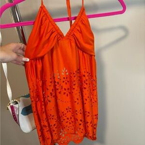 Orange Halter Top with Cutout Design